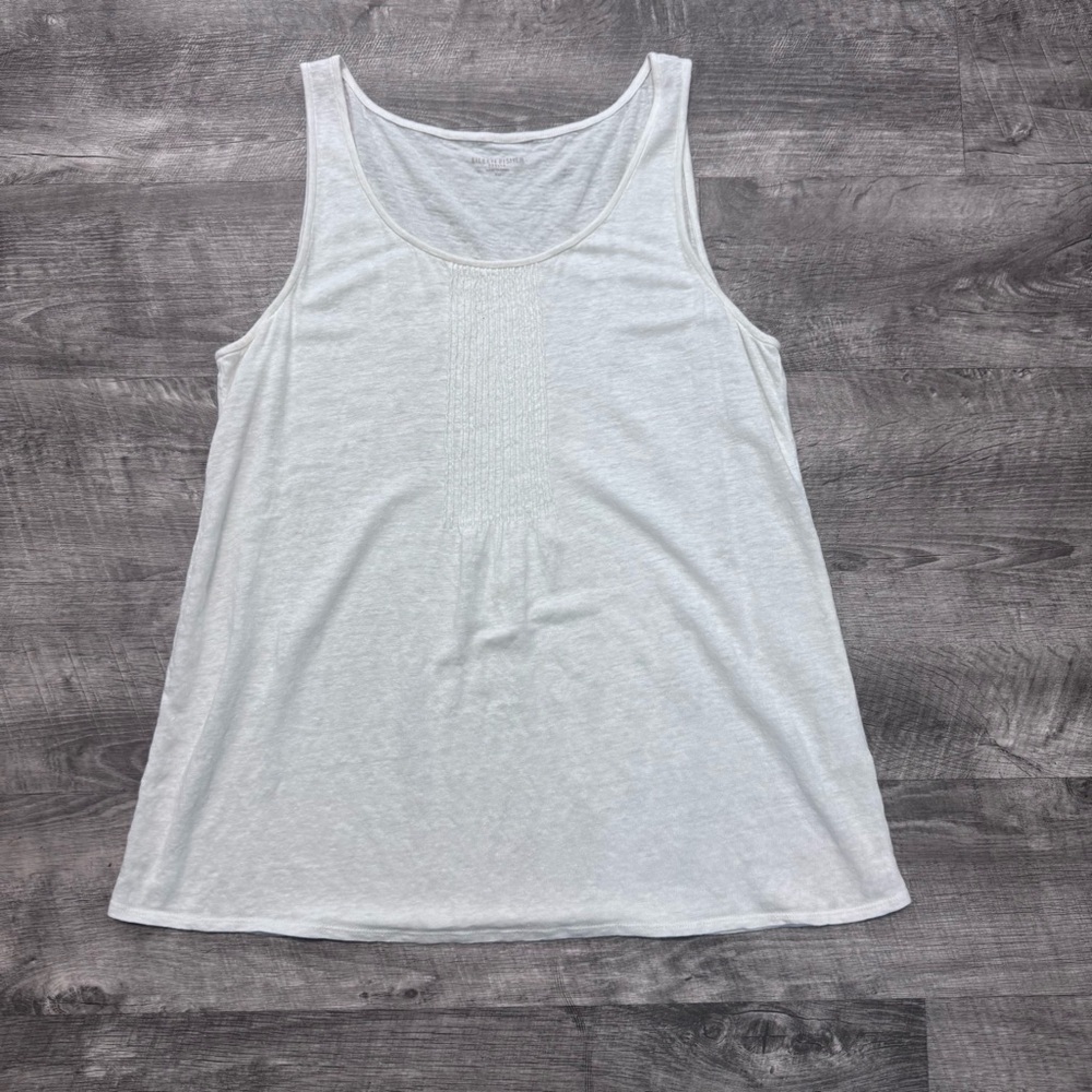 Eileen Fisher Linen Jersey Slub Pintuck Scoop Neck Tank Ivory Womens Petite M